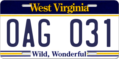 WV license plate OAG031