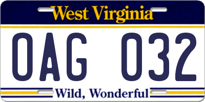 WV license plate OAG032