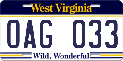 WV license plate OAG033