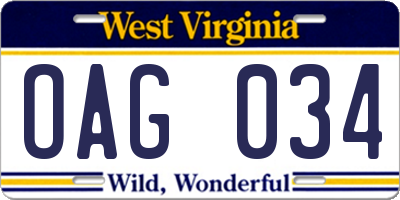 WV license plate OAG034