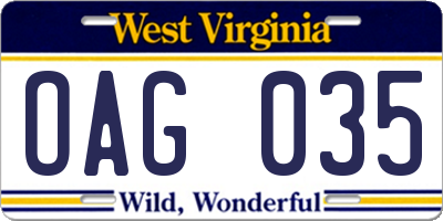 WV license plate OAG035
