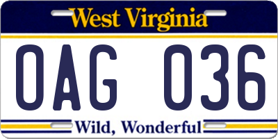 WV license plate OAG036