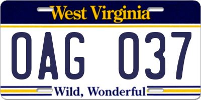 WV license plate OAG037