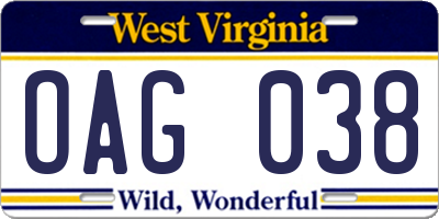 WV license plate OAG038