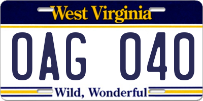 WV license plate OAG040