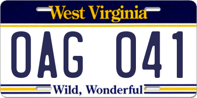 WV license plate OAG041