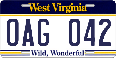 WV license plate OAG042