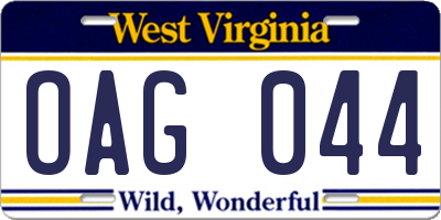 WV license plate OAG044
