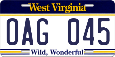 WV license plate OAG045