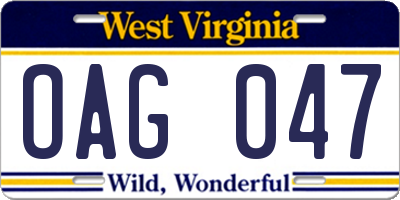 WV license plate OAG047