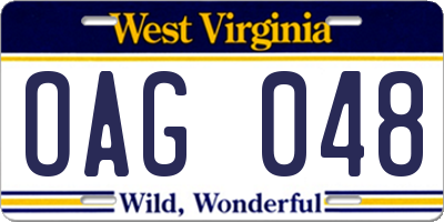WV license plate OAG048