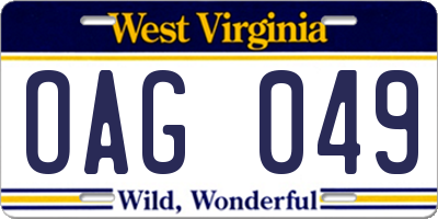 WV license plate OAG049