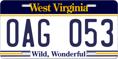 WV license plate OAG053