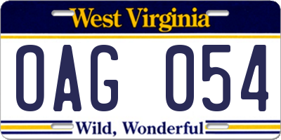 WV license plate OAG054