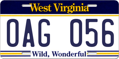 WV license plate OAG056