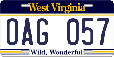 WV license plate OAG057