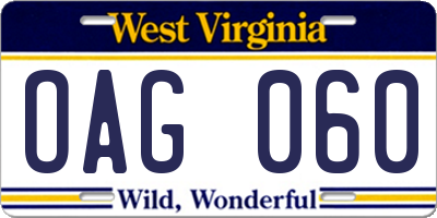 WV license plate OAG060