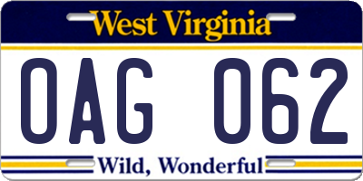 WV license plate OAG062