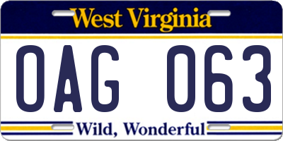 WV license plate OAG063