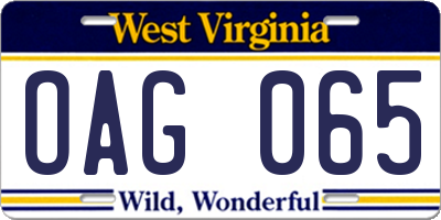 WV license plate OAG065