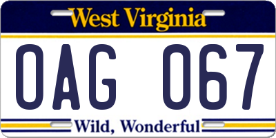 WV license plate OAG067