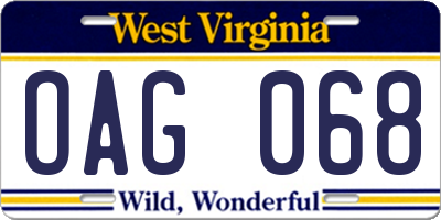 WV license plate OAG068