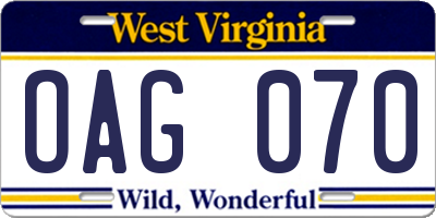 WV license plate OAG070