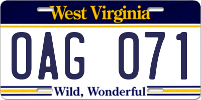 WV license plate OAG071