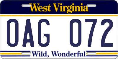 WV license plate OAG072