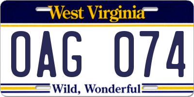 WV license plate OAG074