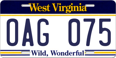 WV license plate OAG075