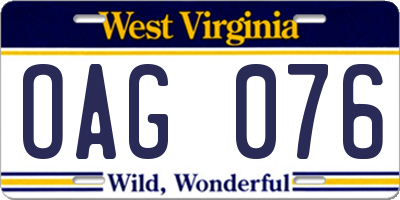 WV license plate OAG076