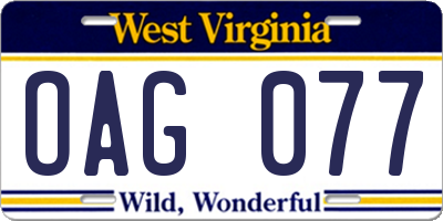 WV license plate OAG077