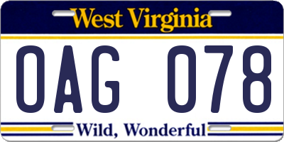 WV license plate OAG078