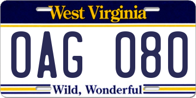 WV license plate OAG080