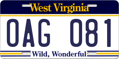 WV license plate OAG081