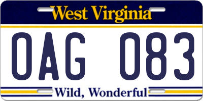 WV license plate OAG083