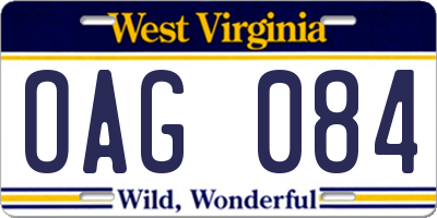 WV license plate OAG084