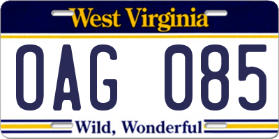 WV license plate OAG085
