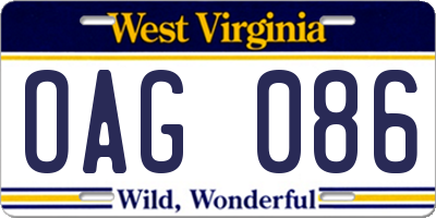 WV license plate OAG086