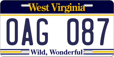 WV license plate OAG087