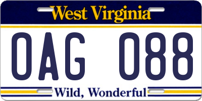 WV license plate OAG088