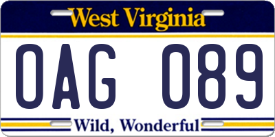 WV license plate OAG089