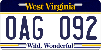 WV license plate OAG092