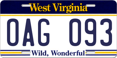 WV license plate OAG093