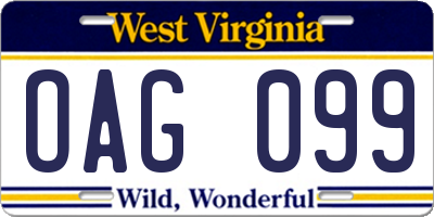 WV license plate OAG099