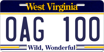 WV license plate OAG100
