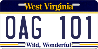 WV license plate OAG101