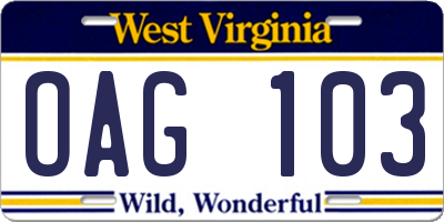WV license plate OAG103