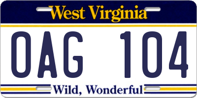 WV license plate OAG104